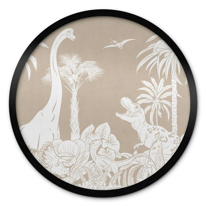Poster Dinosaurier im wilden Dschungel - Braun - Kikki Belle - Rund