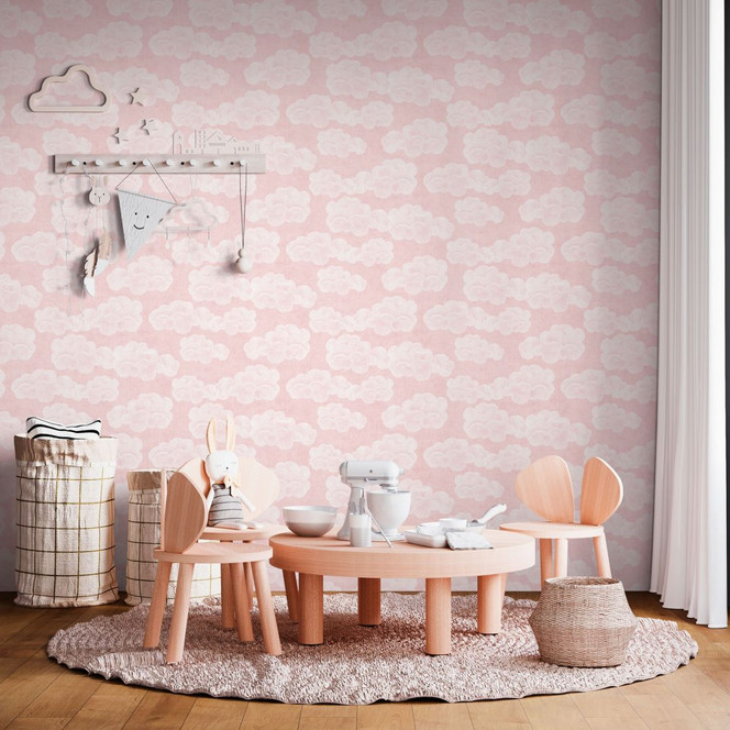 Wolken-Tapete Rosa Weiss - Kinderzimmer Tapete mit Himmelsmotiv