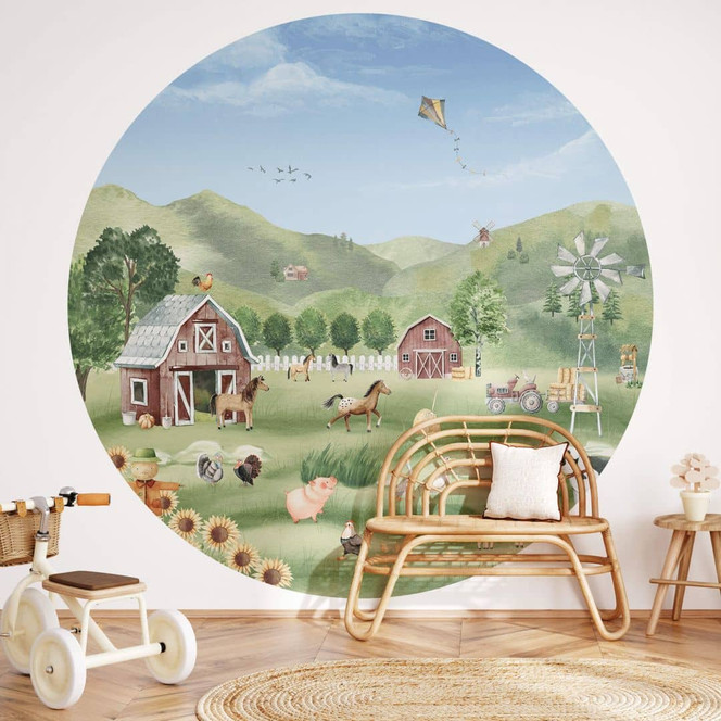Bauernhof Fototapete Kinderzimmer - Oliver Robins - Rund - Selbstklebend/Vlies