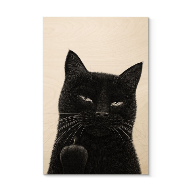 Holzbild Freche schwarze Katze - Korenkova