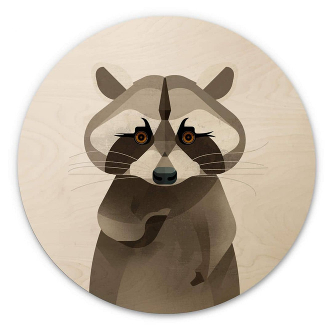 Holzbild Waschbär - Braun - Rund