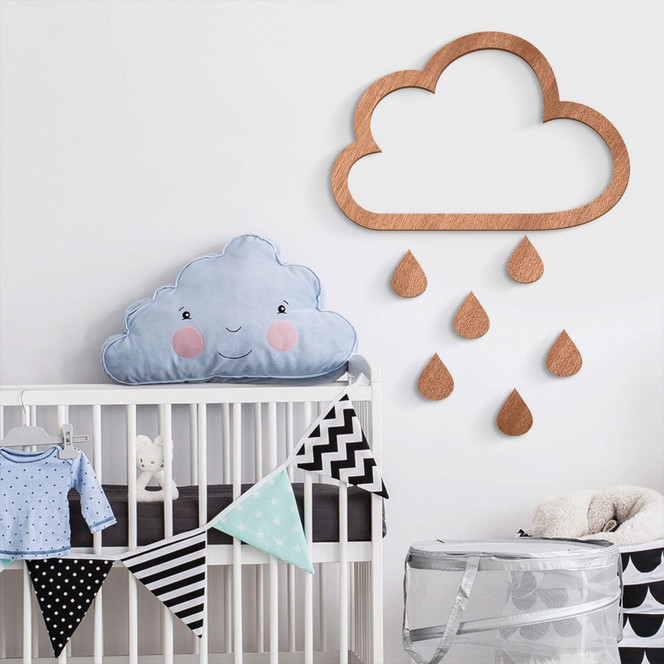 Holzdeko Mahagoni - Wolke mit Tropfen (7-teilig)