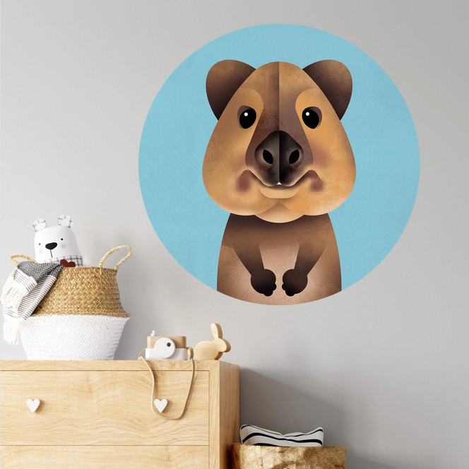 Kinderzimmer Wandtattoo Quokka - Tiermotiv Rund - Braun