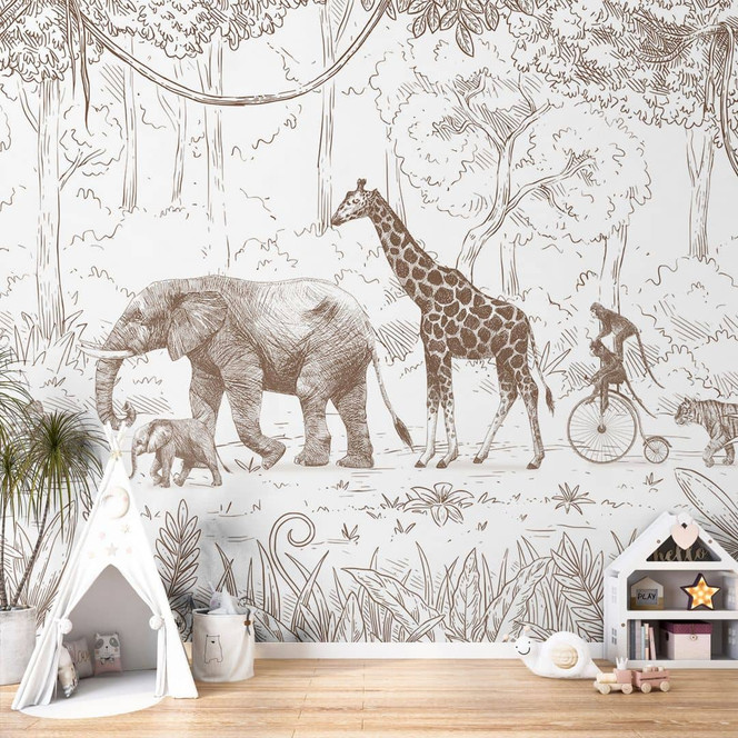 Fototapete Kinderzimmer - Dschungel-Parade mit Tieren - Kikki Belle