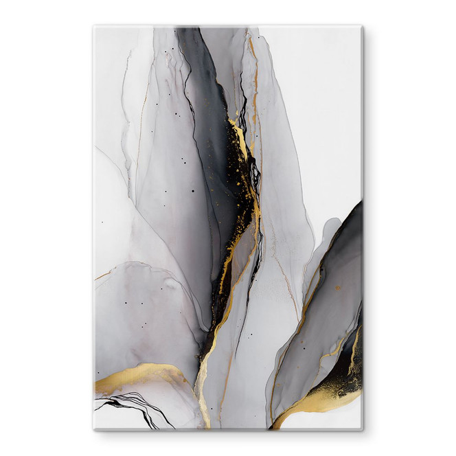 Glasbild Abstrakte Komposition in Gold und Grau - Shelest