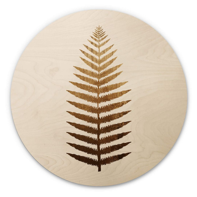 Holzbild Kubistika - Goldener Farn - Rund