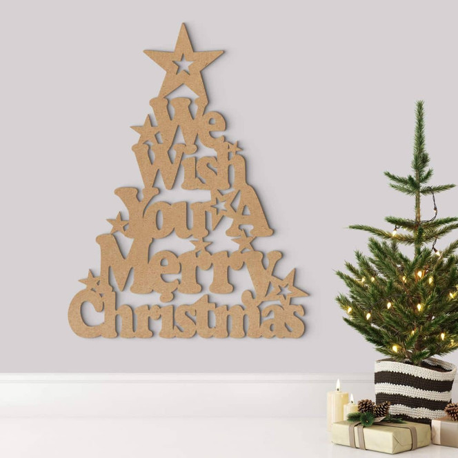 Holzdeko Weihnachten - Weihnachtsbaum We wish you a merry Christmas - MDF Natur