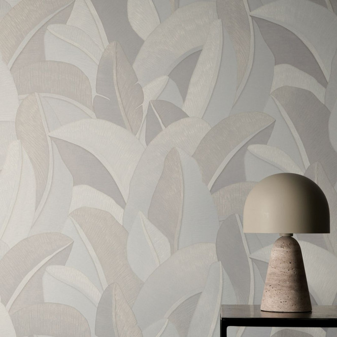 Vliestapete Isabelle Golden Canopy Palmen Creme Weiss - Palmenblätter Dschungel metallic Flur