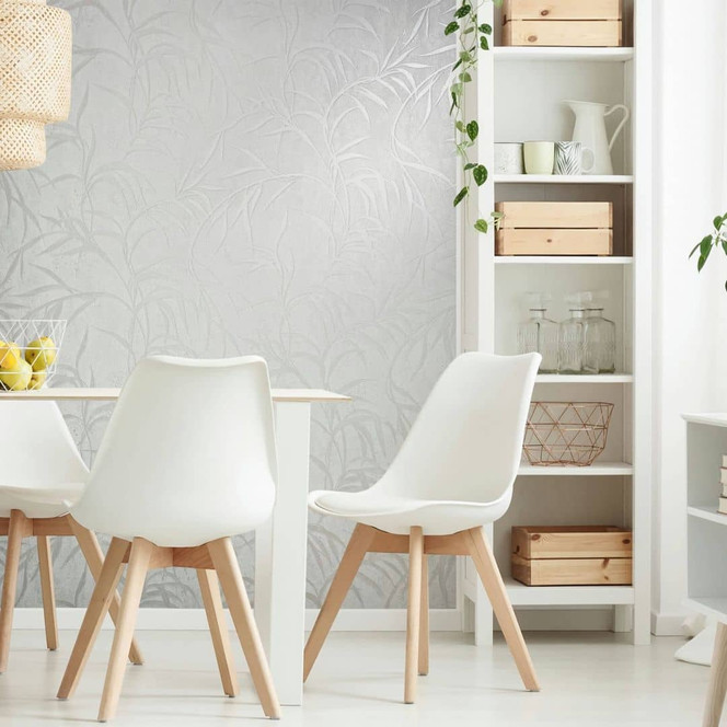 Vliestapete mit Blättern in Betonoptik weiss Floral