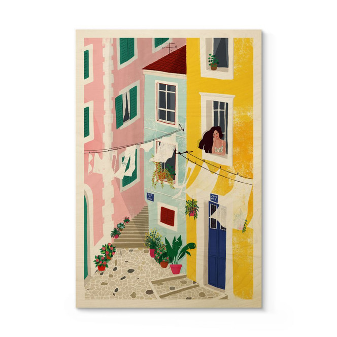 Holzbild Sommerliche Häuser Illustration - Tomljanovic