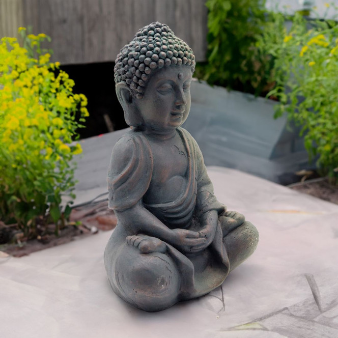Meditative Deko Buddha Statue sitzend Bronze-Optik - 19x31cm