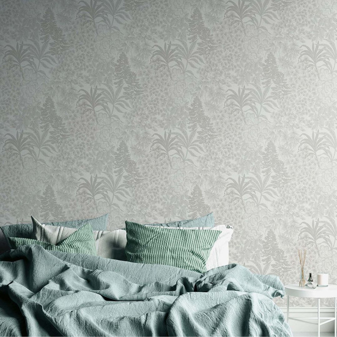 Pflanzen Tapete mit Blättern Weiss, Grau - moderne Vliestapete Dschungel Mustertapete