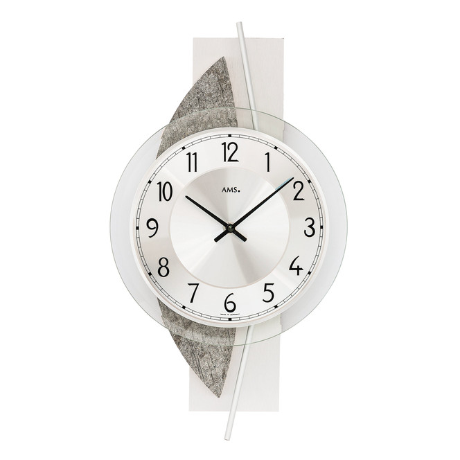 Wanduhr Holzgehäuse Aluminium/Naturstein-Applikation
