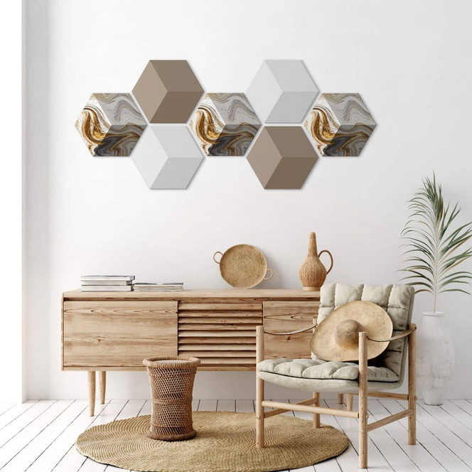 3D Hexagon - Alu-Dibond Set Golden Struggle (7er Set)