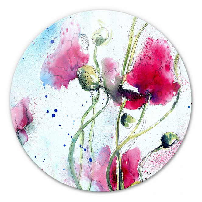 Glasbild Mohnblume Aquarell - rund