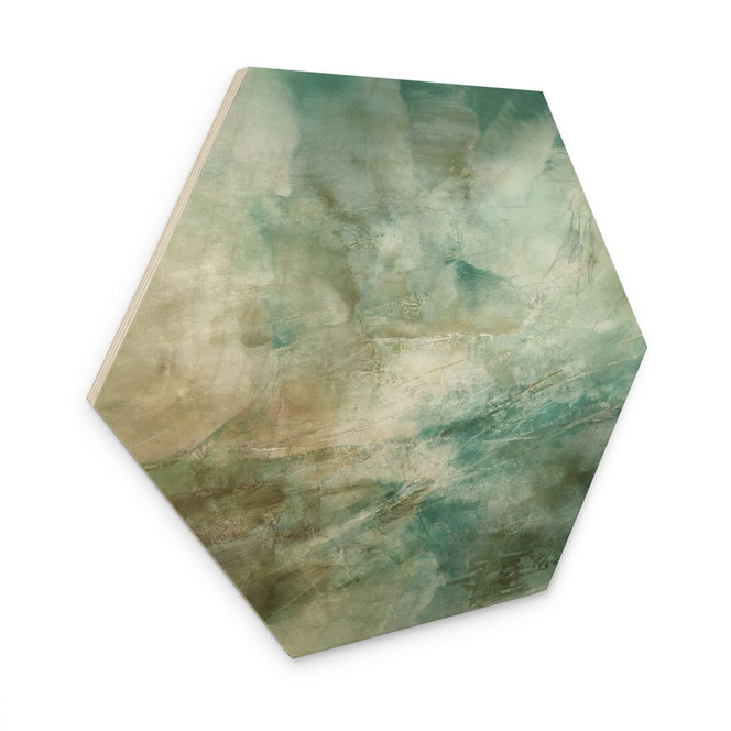 Hexagon Holzbild Salbeigrünes Nebellicht - Schmucker