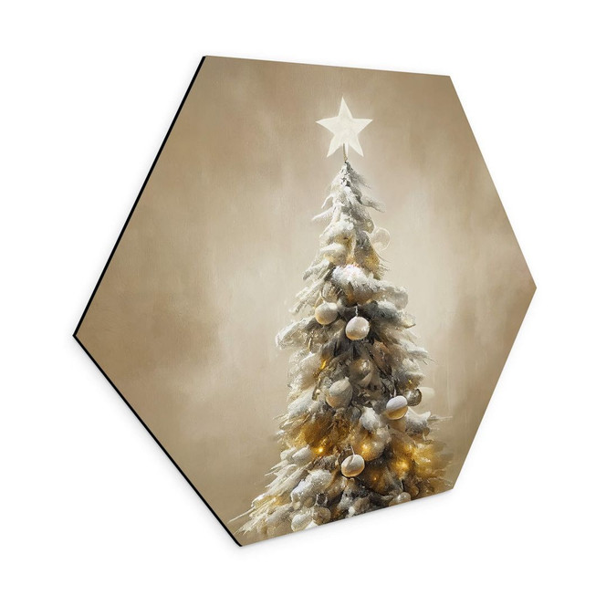 Hexagon Wandbild Goldener Weihnachtsbaum - Treechild - Alu-Dibond