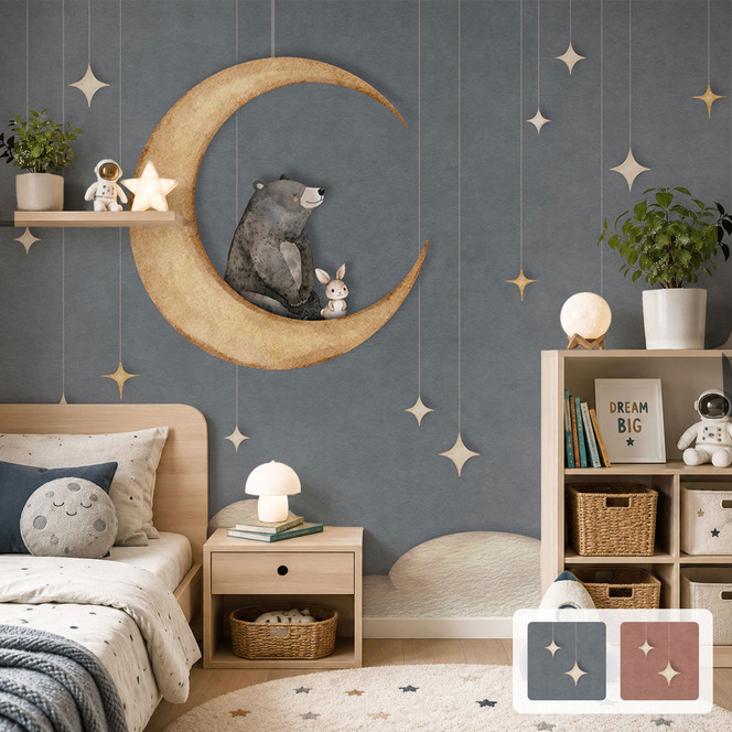 Kinderzimmer Fototapete Hase und Bär auf dem Mond - Oliver Robins