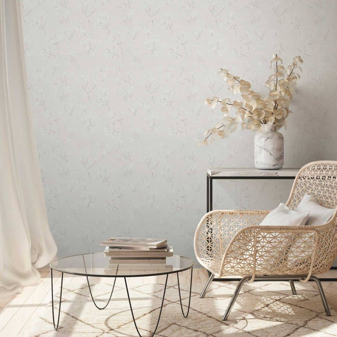 Natur-Tapete Blumen und Blüten Grau Weiss - Florale Vliestapete natürlich