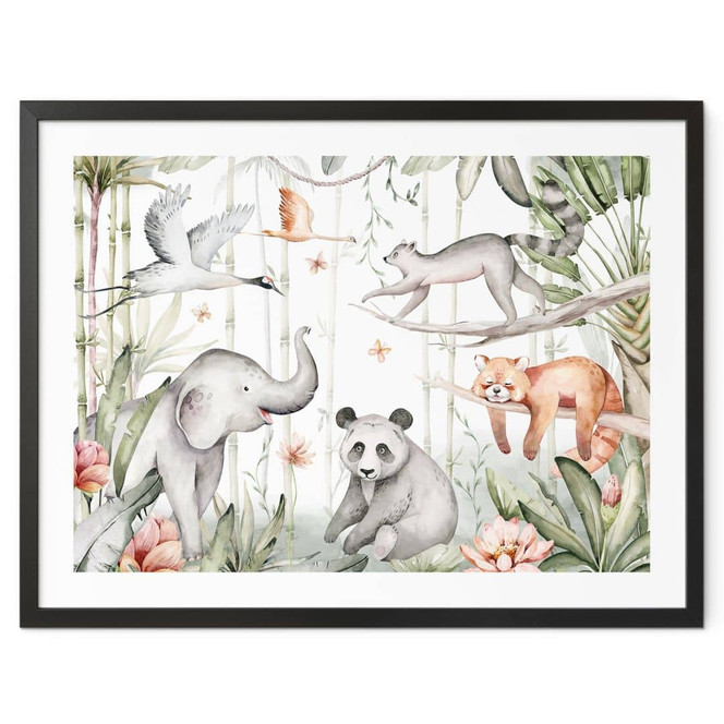 Poster Asiatische Tiere im Bambuswald - Kvilis