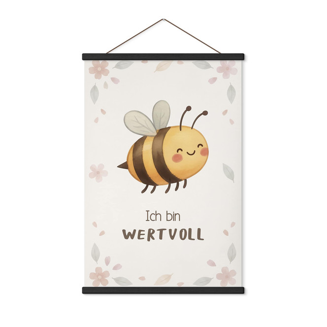 Stoffbild mit Biene - Glaubenssatz "Ich bin wertvoll" für Kinder