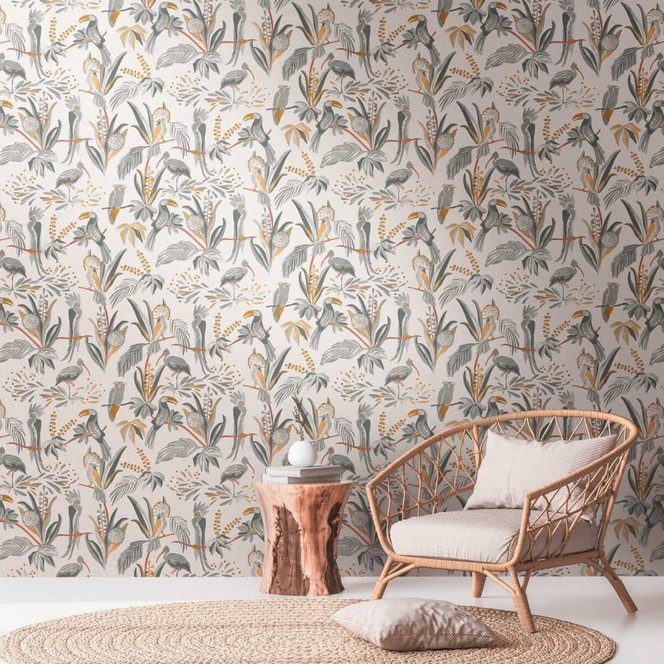 Tapete Natur Grau Gelb - Tapete mit Pflanzen - Vliestapete Dschungel