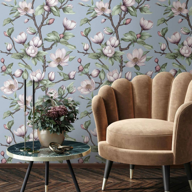 Vliestapete Äste, Blumen Floral Natur matt in Blau Lila