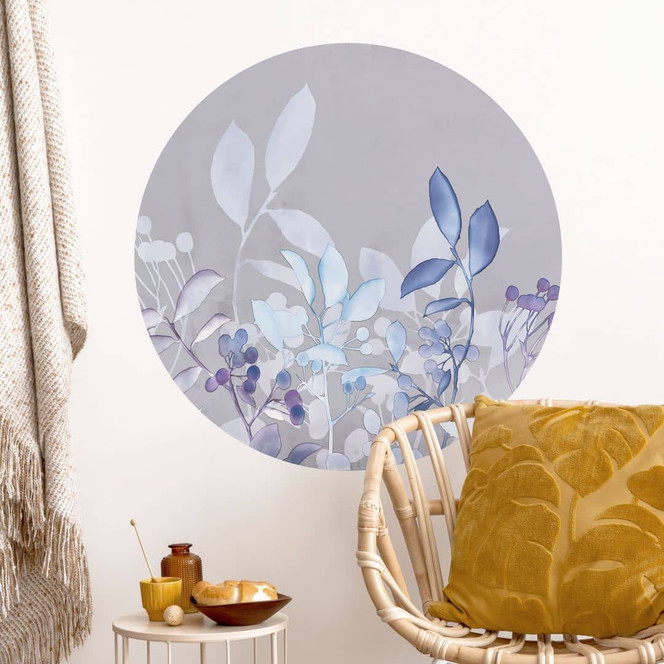 Wandtattoo Blaue Aquarell-Pflanzen - Haase - Rund