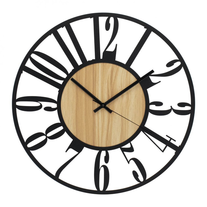 Design Wanduhr Natural Contrast - Uhr mit Holzoptik und arabischen Zahlen Ø50 cm