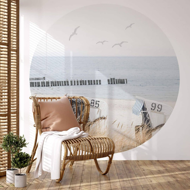 Fototapete Strand mit Meerblick - Rund - Selbstklebend/Vlies