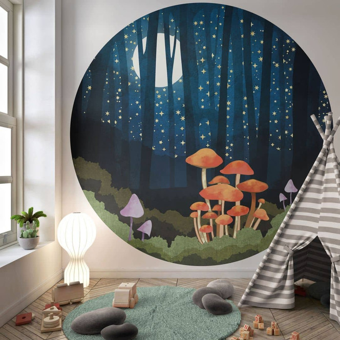 Fototapete Wald und Sterne in der Nacht - SpaceFrog Designs - Rund - Selbstklebend/Vlies