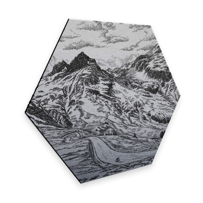 Hexagon - Alu-Dibond-Silbereffekt Sparshott - Col du Glandon