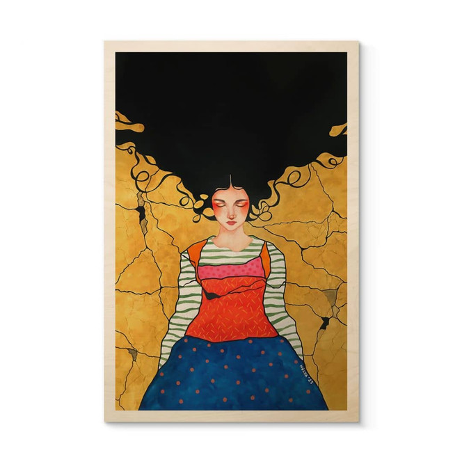 Holzbild Träumerin im goldenen Licht - Hülya