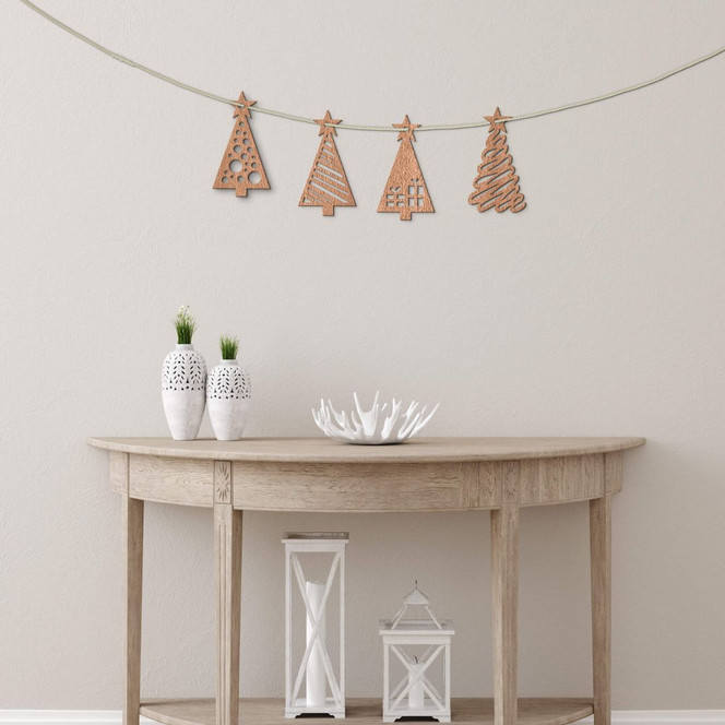 Holzdeko Weihnachten - Tannenbaum mit Muster 4er Set - Mahagoniholz - Bild 1