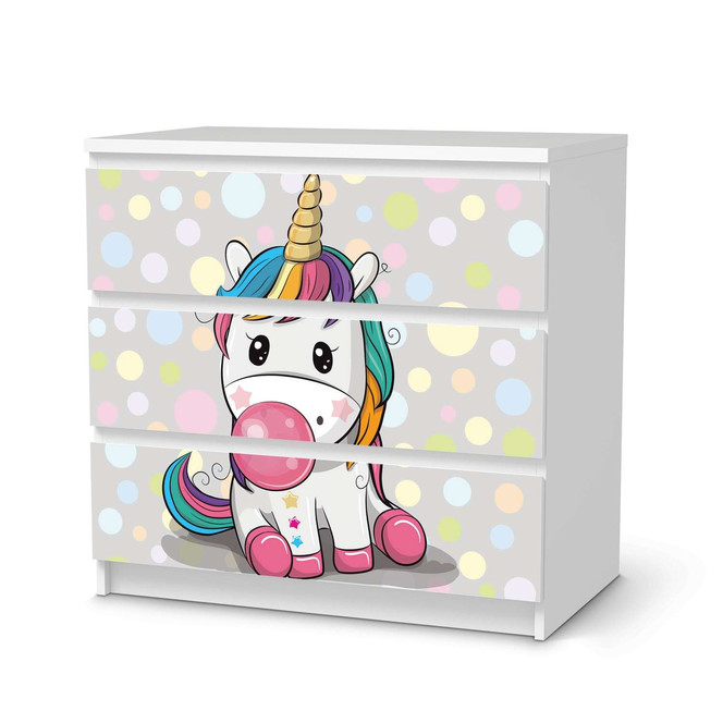 Klebefolie IKEA Malm Kommode 3 Schubladen - Rainbow das Einhorn- Bild 1
