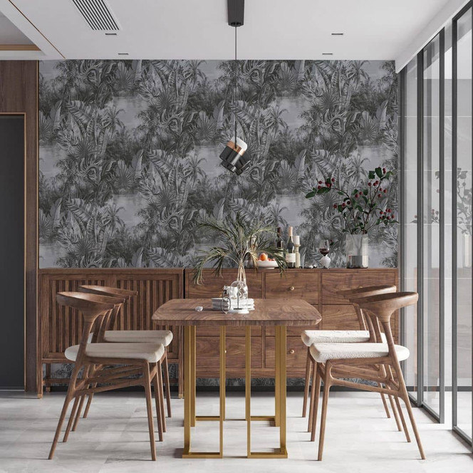 Livingwalls Dschungeltapete My Home My Spa Vliestapete Natural Cosy Home tropisch grau, dunkelgrau