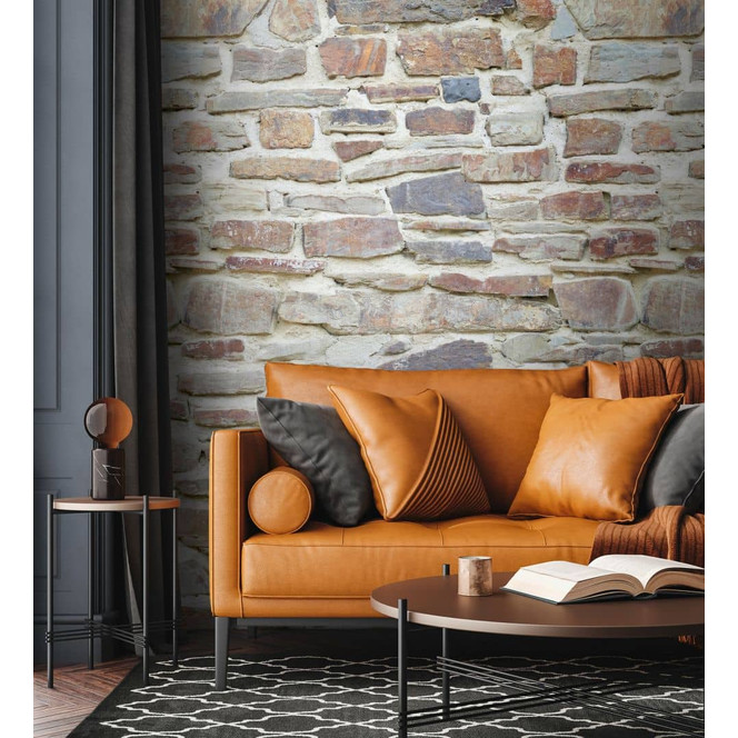 Fototapete Steinmauer beige braun - Vliestapete Industrial Livingwalls - matt und glatt