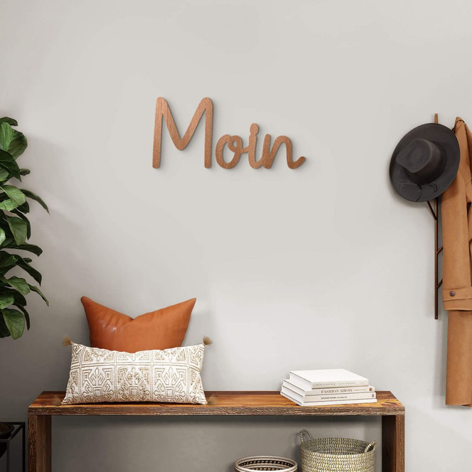 3D Holz Schriftzug Moin - norddeutscher Gruss - Mahagoni