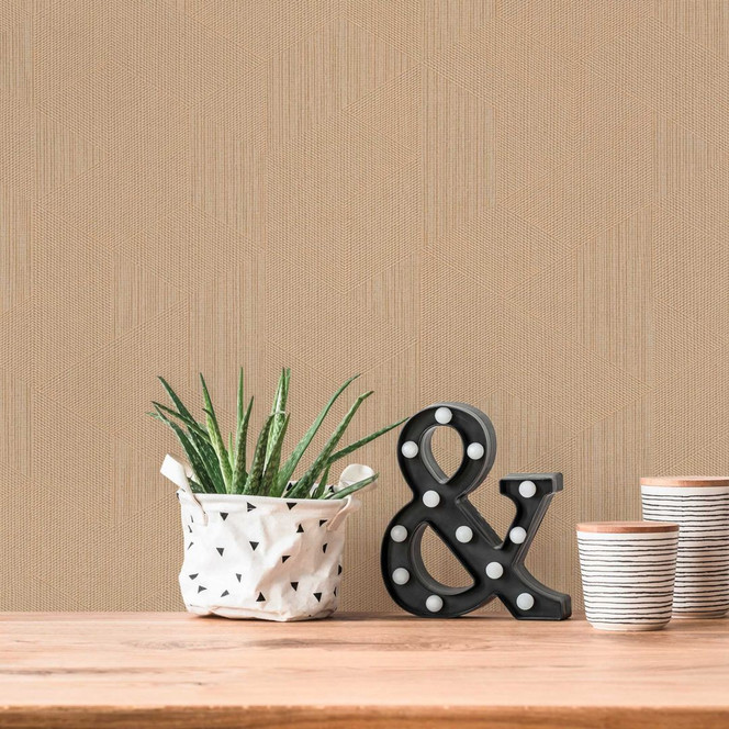 3D-Tapete mit dezentem Muster Gold Beige - Vliestapete mit Glitzer-Effekt - Bild - 1