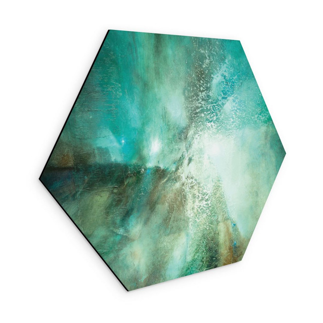 Hexagon Wandbild Abstraktes Türkis in Licht und Struktur - Schmucker - Alu-Dibond