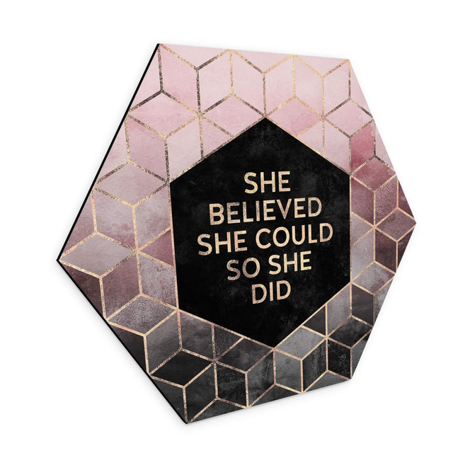 Hexagon Wandbild Fredriksson - She believed - Alu-Dibond