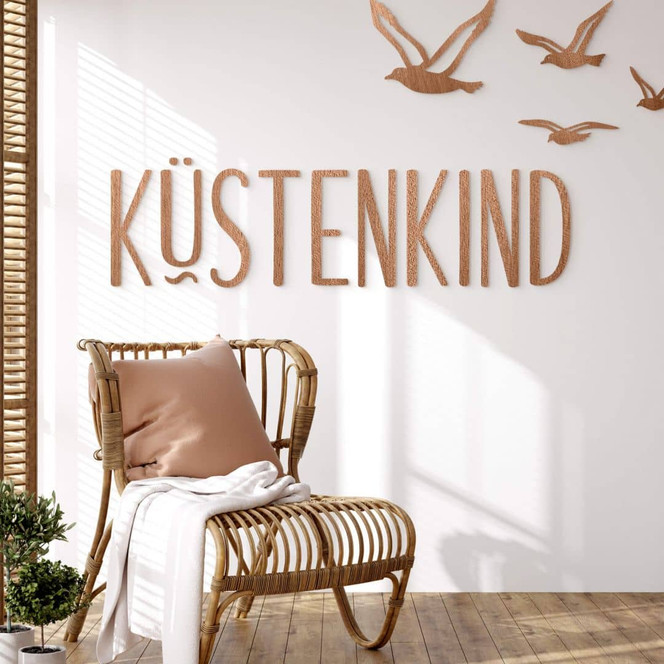 Holz-Dekobuchstaben 3D Schriftzug Küstenkind - Mahagoni