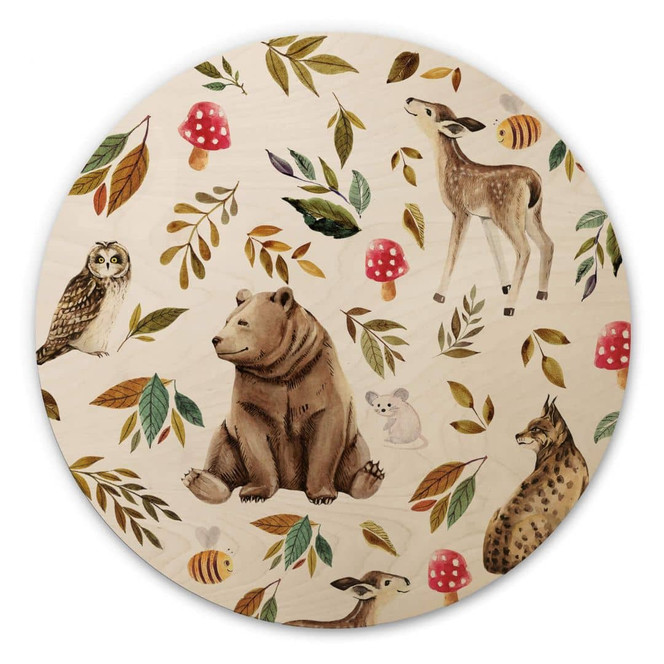 Holzbild UN Designs - Kunterbunt im Wald - Rund