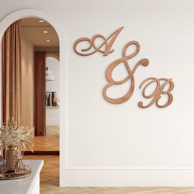 Holzbuchstaben Einzelbuchstaben verschnörkelt - Mahagoni
