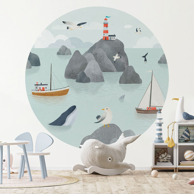 Kinder-Fototapete Maritimes Küstenmotiv mit Leuchtturm - Oliver Robins - Rund