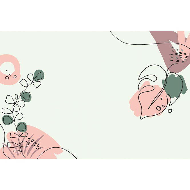 Livingwalls Fototapete ARTist Drawn Leaves mit gezeichneten Blättern grün, rosa, schwarz - Bild 1