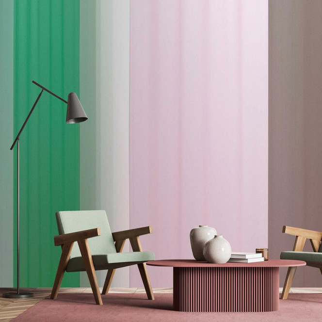 Streifentapete in Pastellfarben Fototapete Grün, Rosa, Taupe - Vliestapete