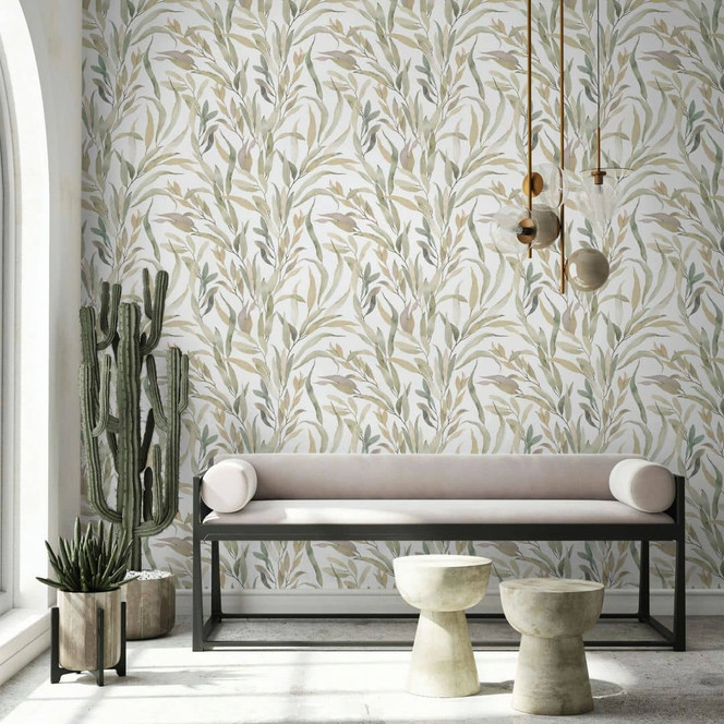 Vliestapete Blätter Floral Natur matt in Weiss Grau Beige