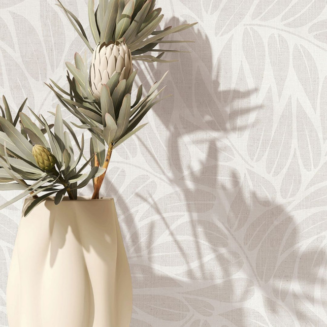 Vliestapete Blätter Floral Natur matt in Weiss Grau