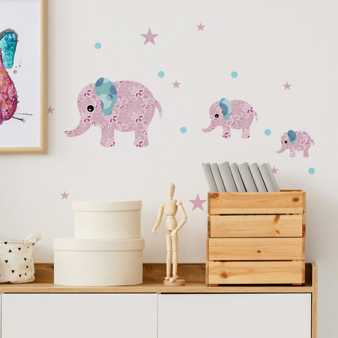Wandtattoo Muster-Elefanten-Set rosa